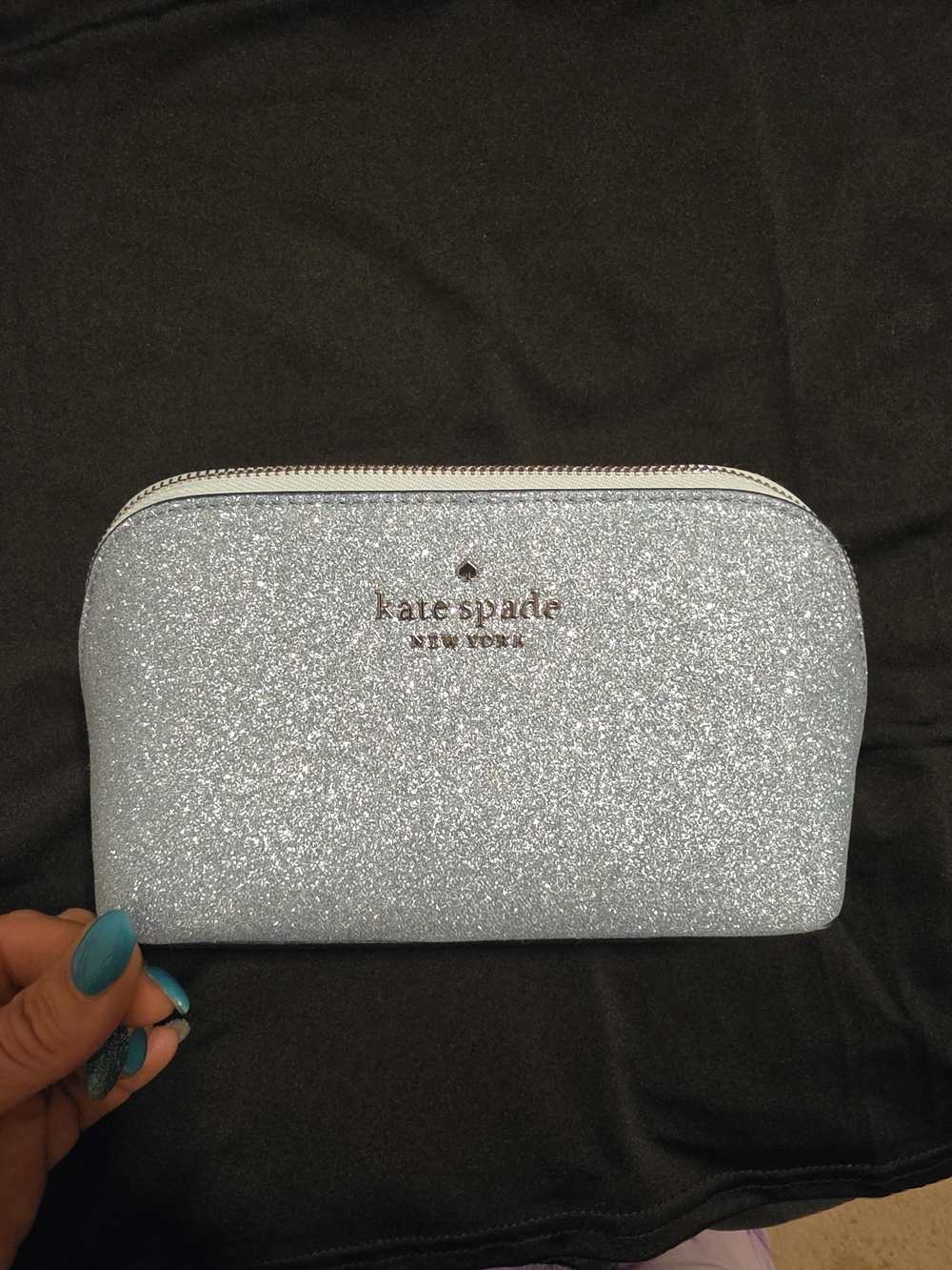 kate spade New York Baby Blue Glitter Cosmetic Pouch